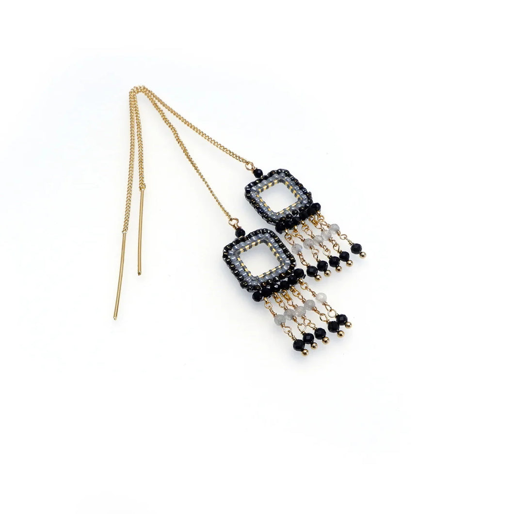 Annabella Moore Black Onyx Square Threader Earrings in a Bottle