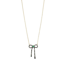 Load image into Gallery viewer, Bow Ribbon Style Colourful Stone Pendant Necklace- Gold/Black, green, clear
