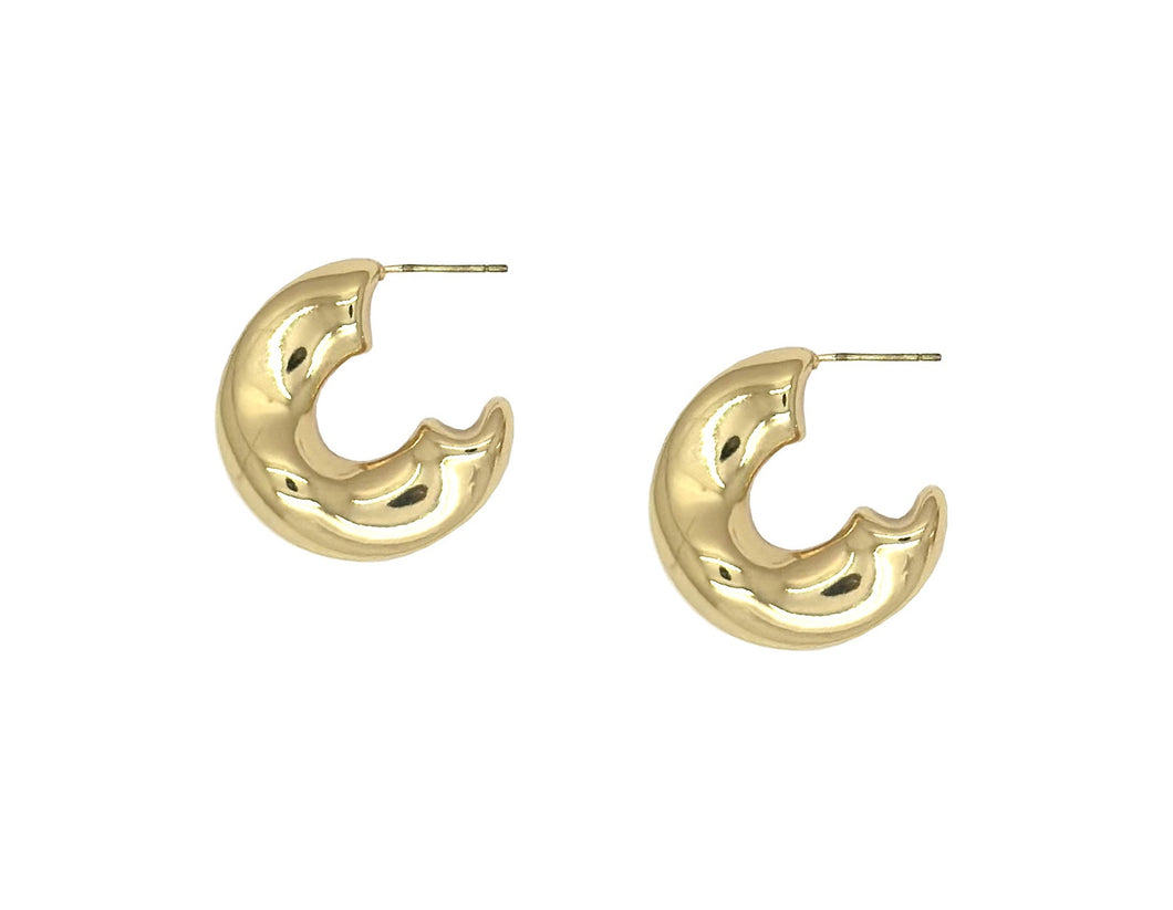 Chunky Round Brass Hoop Earrings - Gold