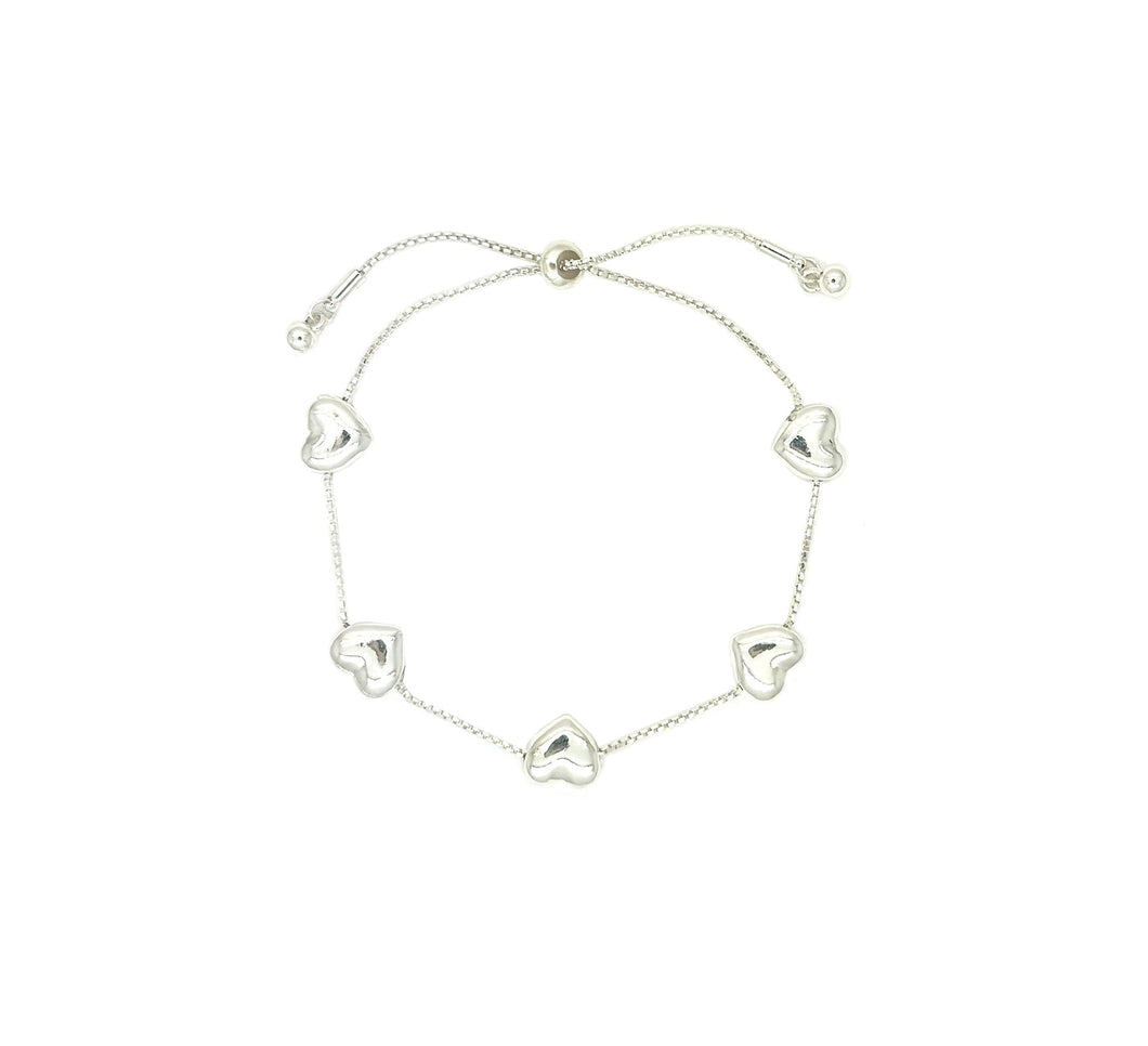 Five Small Hearts Adjustable Bracelet - Gold or Silver