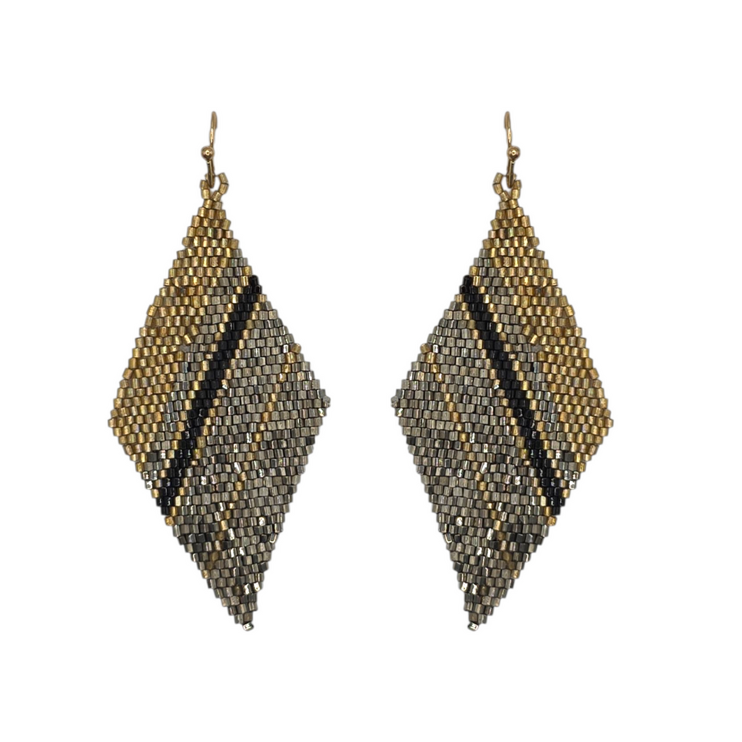 Hematite Ombré Beaded Triangle Drape Earrings