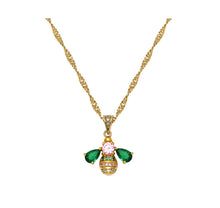 Load image into Gallery viewer, Amelia Scott Jewelled Bee Necklace - Blush Pink, Emerald Green &amp; Gold
