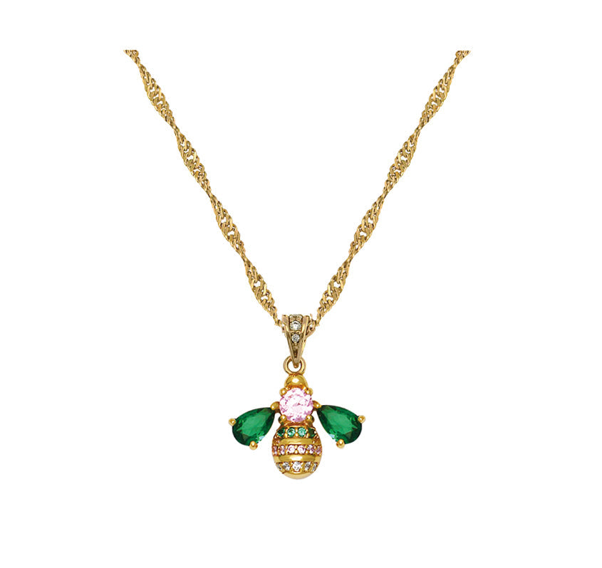 Amelia Scott Jewelled Bee Necklace - Blush Pink, Emerald Green & Gold