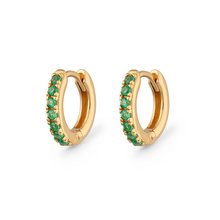 Load image into Gallery viewer, Scream Pretty Huggie Hoops with green stones
