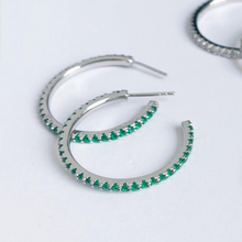 Load image into Gallery viewer, CZ Green Inset Hoop earrings  - Gold or Silver
