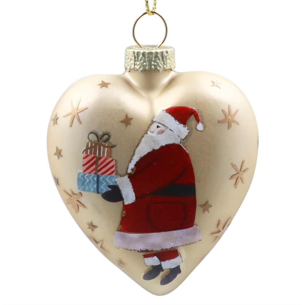 Gisela Graham Gold Santa Glass Heart Christmas Decoration