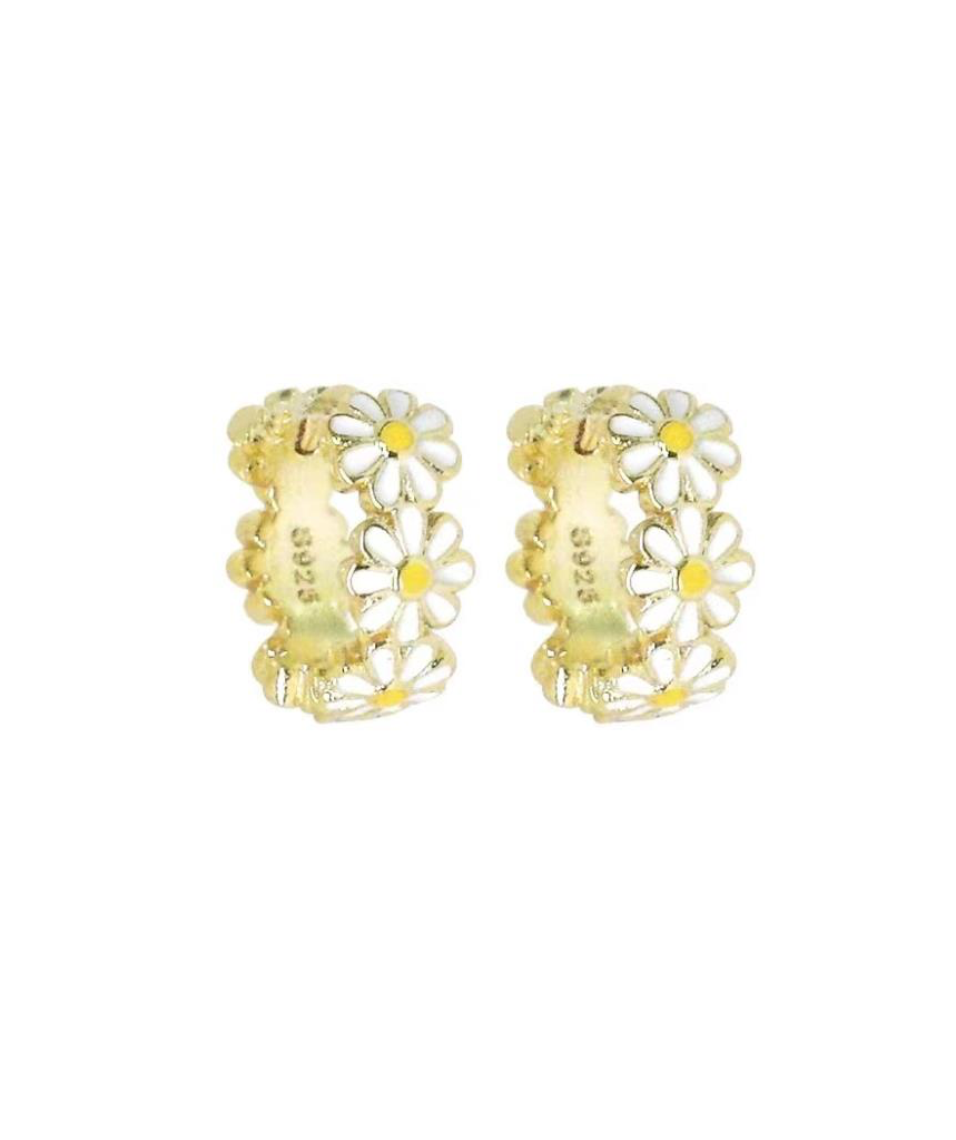 Enamel Daisy Hoop - Gold and Silver