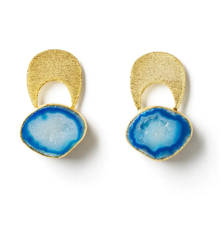 YAA YAA London Agate Crystal Gold Earrings - Blue or Pink