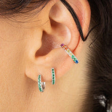 Load image into Gallery viewer, Scream Pretty Huggie Hoops with green stones
