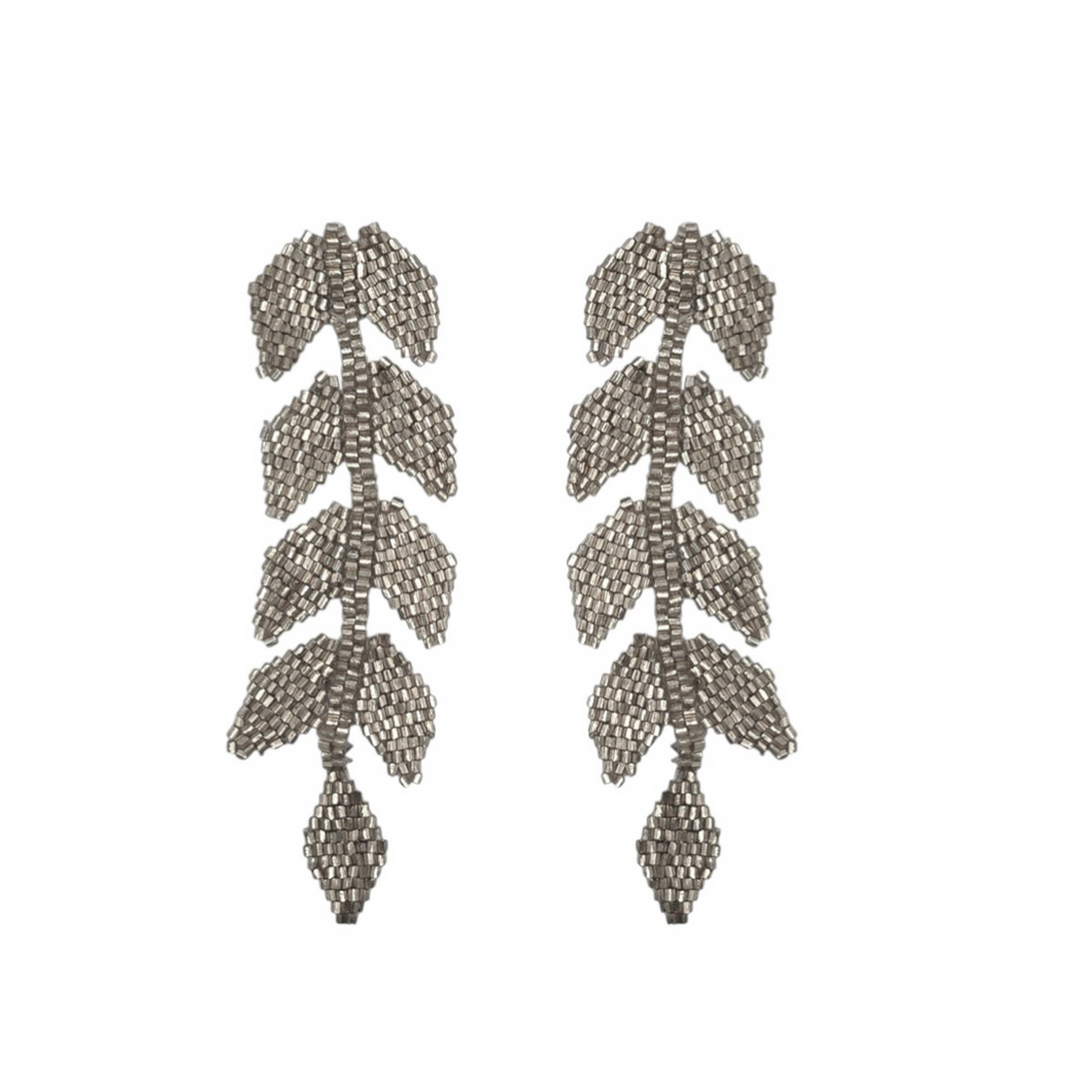 Gold Shimmer Beaded Leaf Drop Earrings