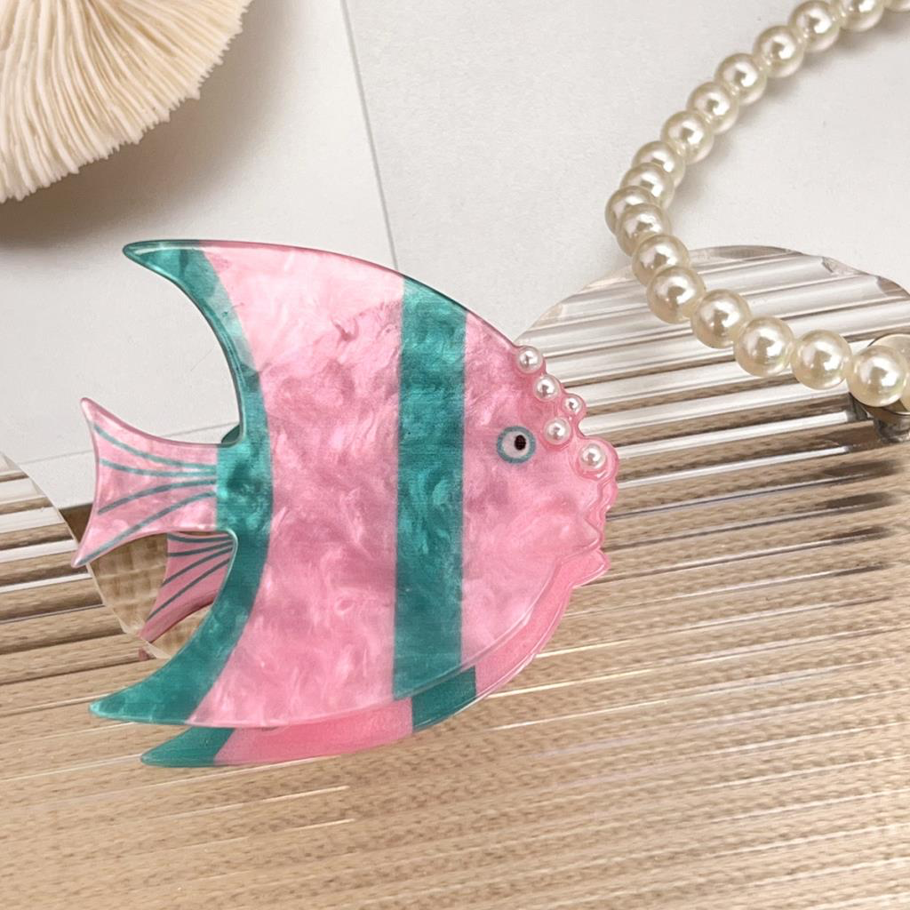 Pink, Green & Pearl Angel Fish Hair Claw