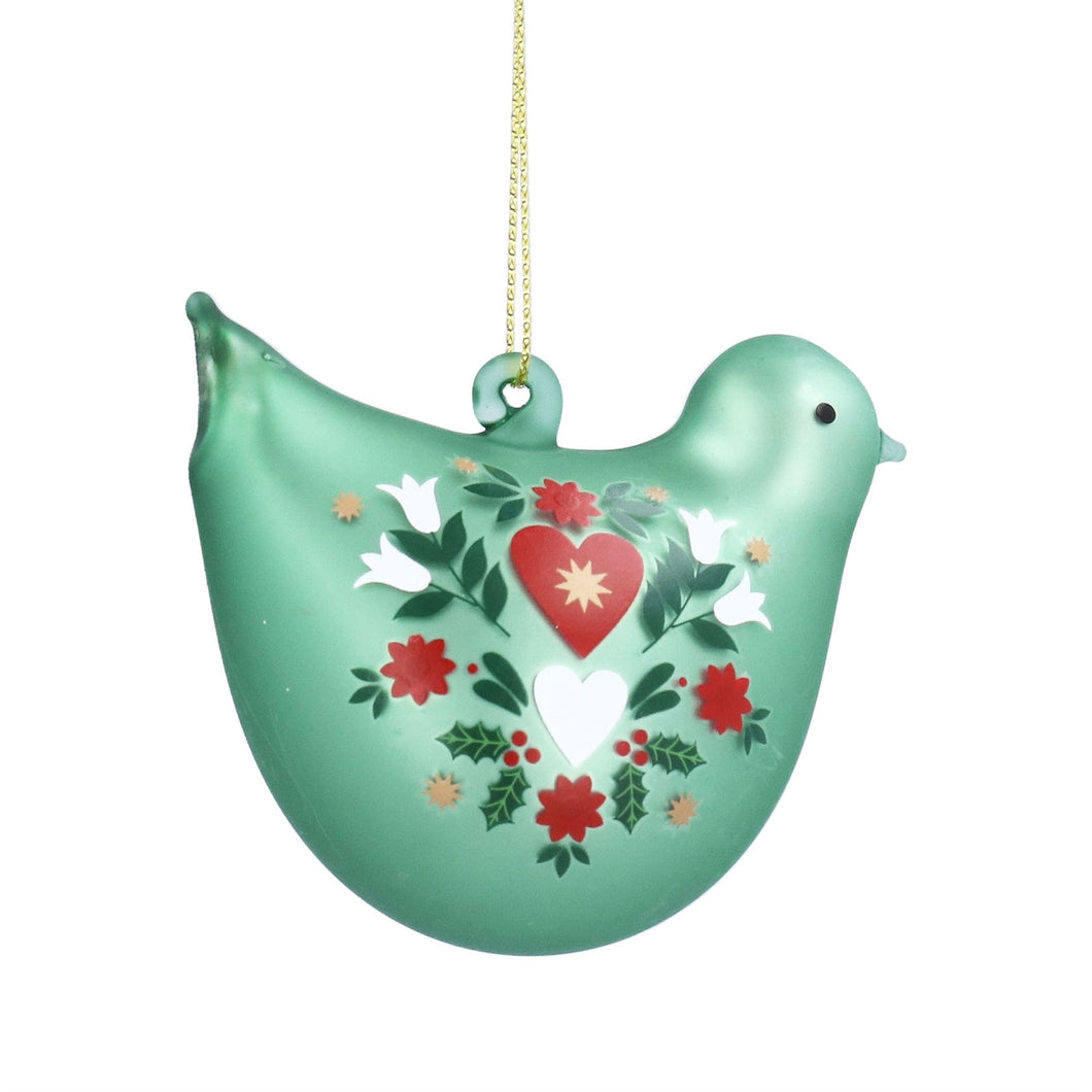 Gisela Graham Sage Green Alpine Glass Bird Christmas Decoration