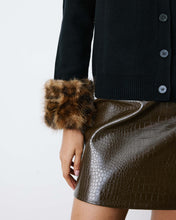 Load image into Gallery viewer, Grace and Mila Bambino cardigan with faux fur leopard cuff detail
