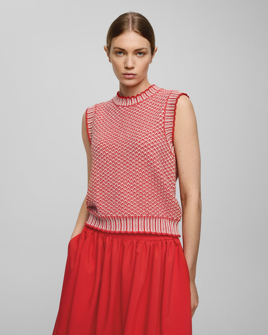 Moss Copenhagen Pilla Knitted Vest - Red/Oatmeal