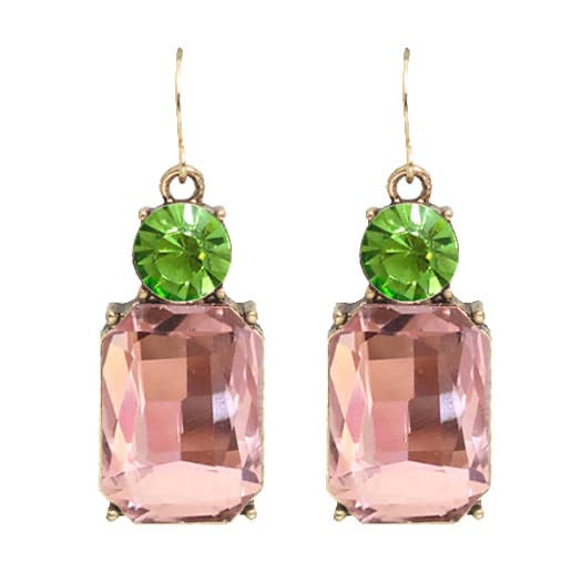 Cut Gem Drop Earrings - Pink / Green