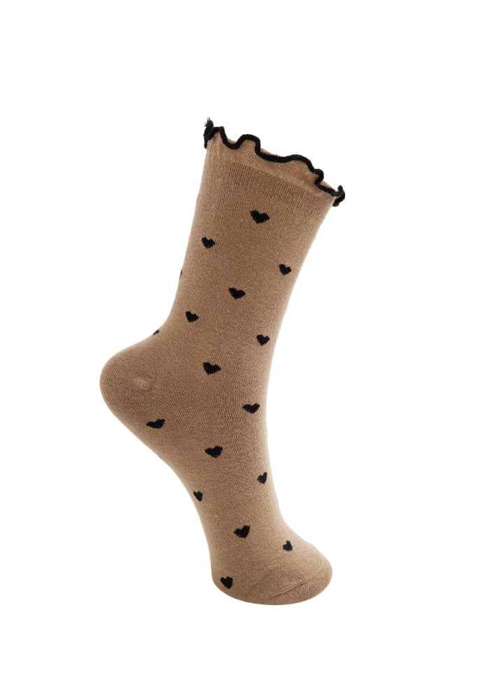 Black Colour DK Small Heart Socks - Khaki