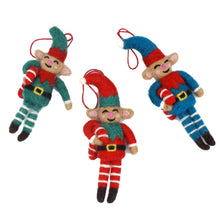 Load image into Gallery viewer, Felt Elf with Candy Cane Christmas Decoration - 3 Colours
