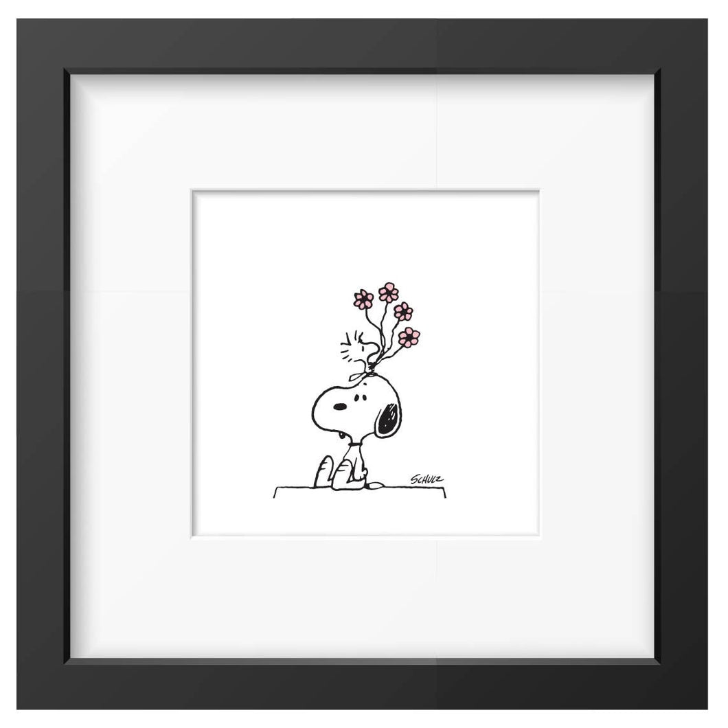 Snoopy with Flowers Framed Print