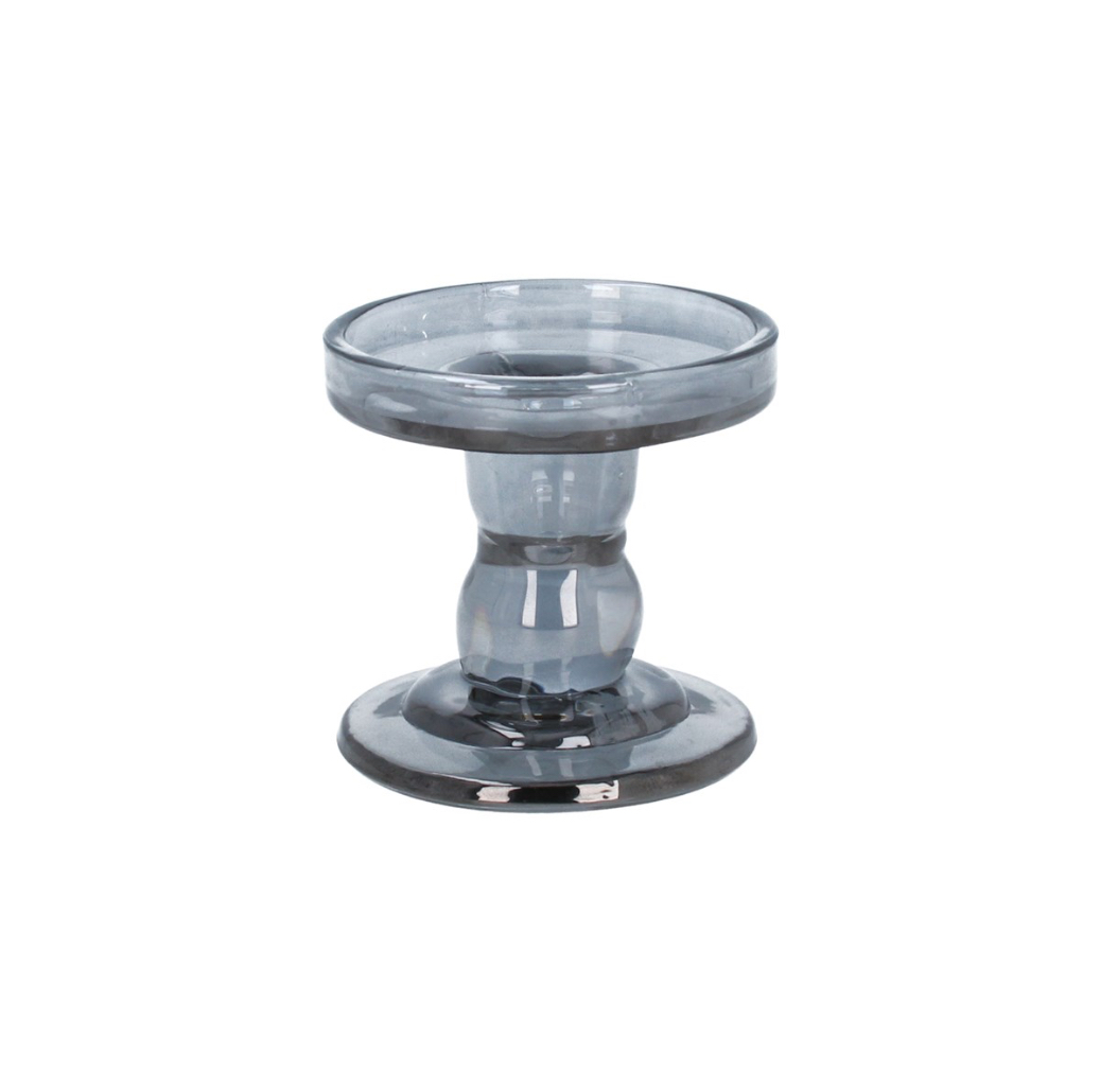 Gisela Graham Grey Lustre Glass Candlestick - Small