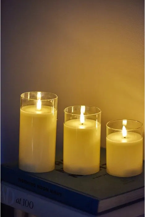 Set of 3 Battery operated Candles in Glass Holders