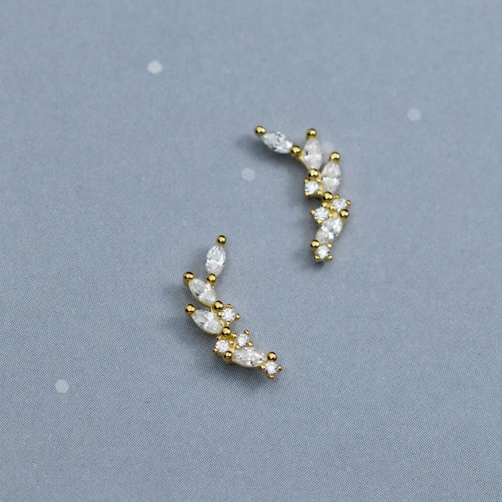 Curved Sparkle Leaf Studs