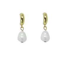 Load image into Gallery viewer, Half Hoop Earrings with Freshwater Pearl Drop - Silver
