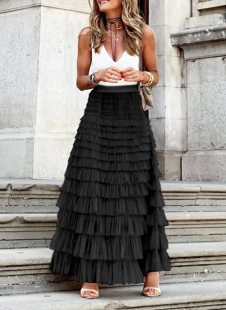 Tiered Tulle Skirt - Black