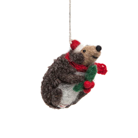 Hedgehog with Holly Felt Christmas Decoration