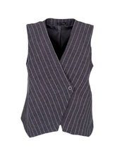 Load image into Gallery viewer, Black Colour DK Grey Pinstripe Asymmetric Waistcoat
