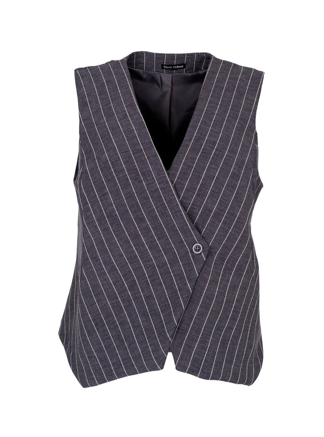 Black Colour DK Grey Pinstripe Asymmetric Waistcoat
