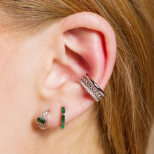 Load image into Gallery viewer, Scream Pretty Baguette Green Stone Huggie Earrings
