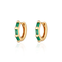Load image into Gallery viewer, Scream Pretty Baguette Green Stone Huggie Earrings - Gold
