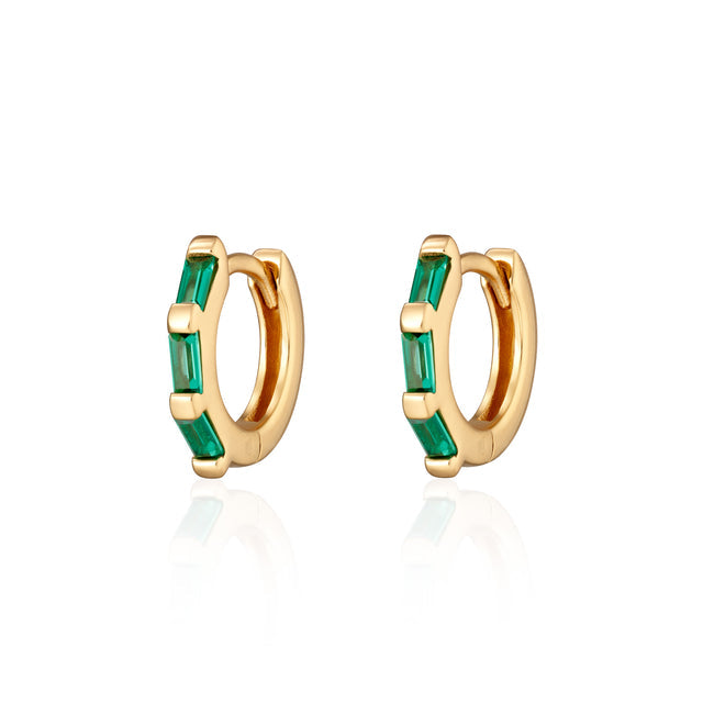 Scream Pretty Baguette Green Stone Huggie Earrings - Gold