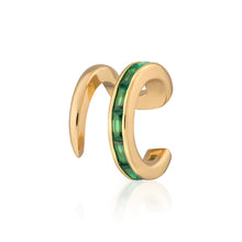 Load image into Gallery viewer, Scream Pretty Double Band Green Baguette Single Ear Cuff - Gold
