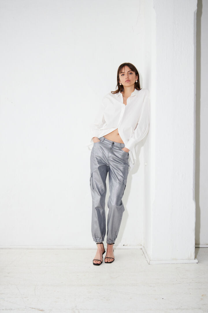 ICHI Jovie Silver Cargo Trousers