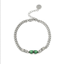 Load image into Gallery viewer, Amelia Scott Sofia Curb Chain Teardrop Emerald Bracelet - Silver / Gold
