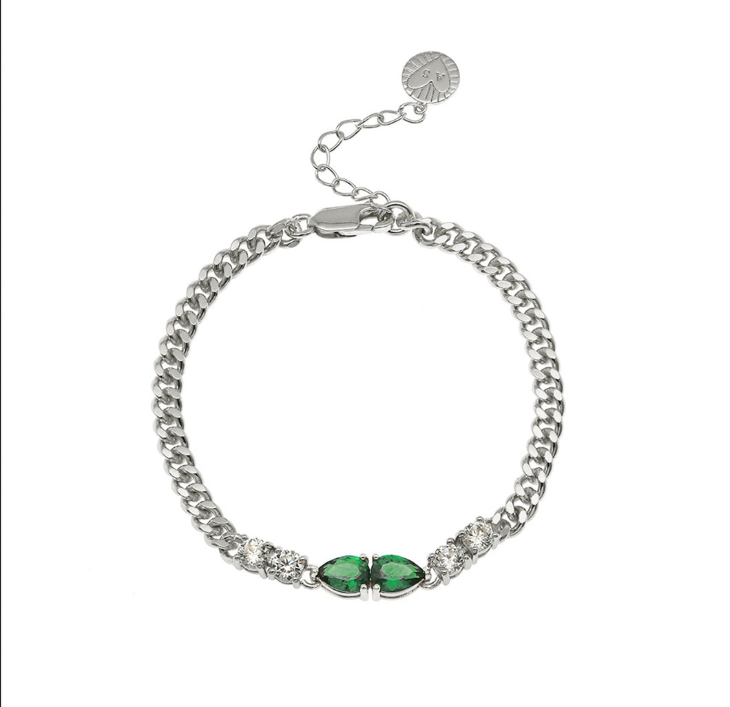 Amelia Scott Sofia Curb Chain Teardrop Emerald Bracelet - Silver / Gold