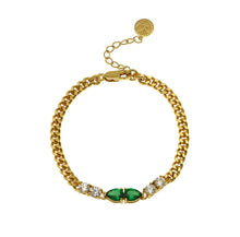 Load image into Gallery viewer, Amelia Scott Sofia Curb Chain Teardrop Emerald Bracelet - Silver / Gold
