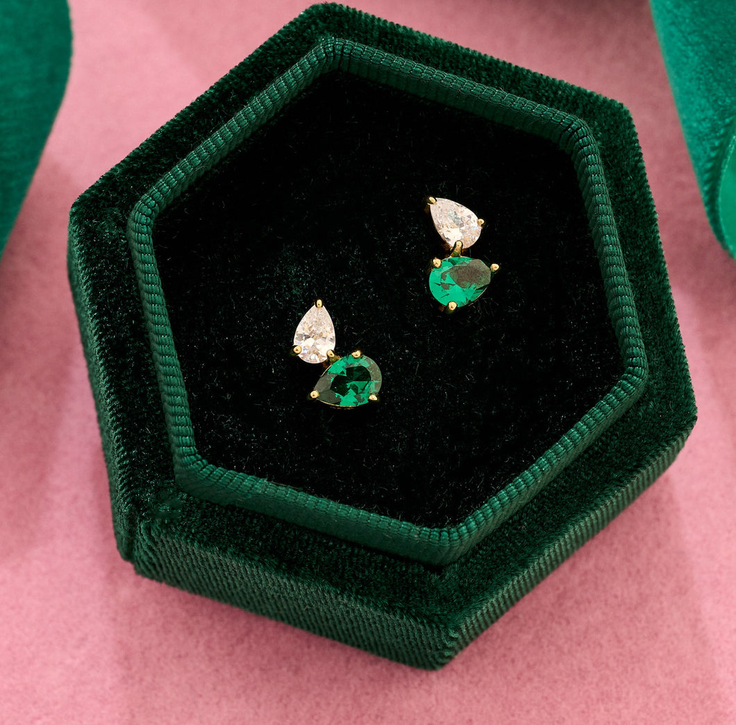 Amelia Scott Sofia Teardrop Emerald & Clear CZ Studs - Gold