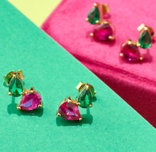 Load image into Gallery viewer, Amelia Scott Sofia Teardrop Bright Pink &amp; Emerald CZ Studs - Gold
