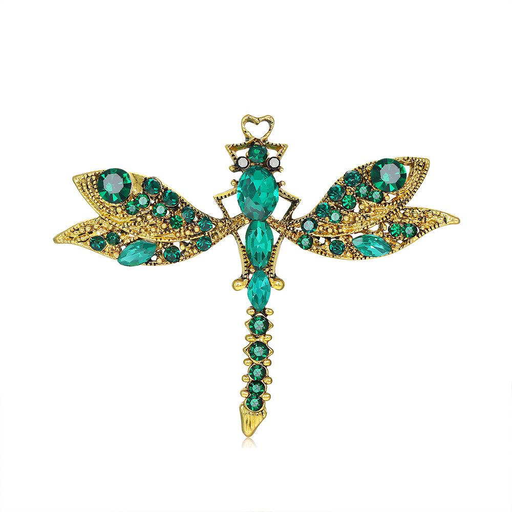 Crystal Emerald Dragonfly Brooch