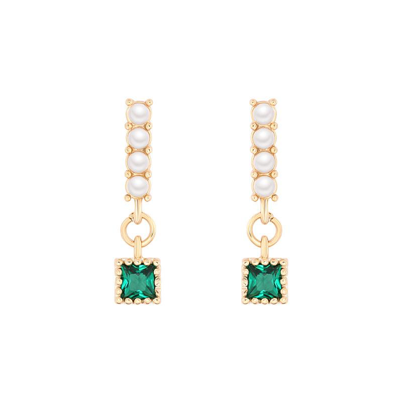 Pearl Drop Earrings with Emerald Stone