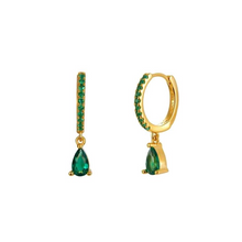 Load image into Gallery viewer, Droplet CZ Huggie Hoops - Green / Clear / Multi
