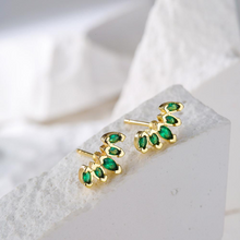 Load image into Gallery viewer, Five Petal Emerald Studs
