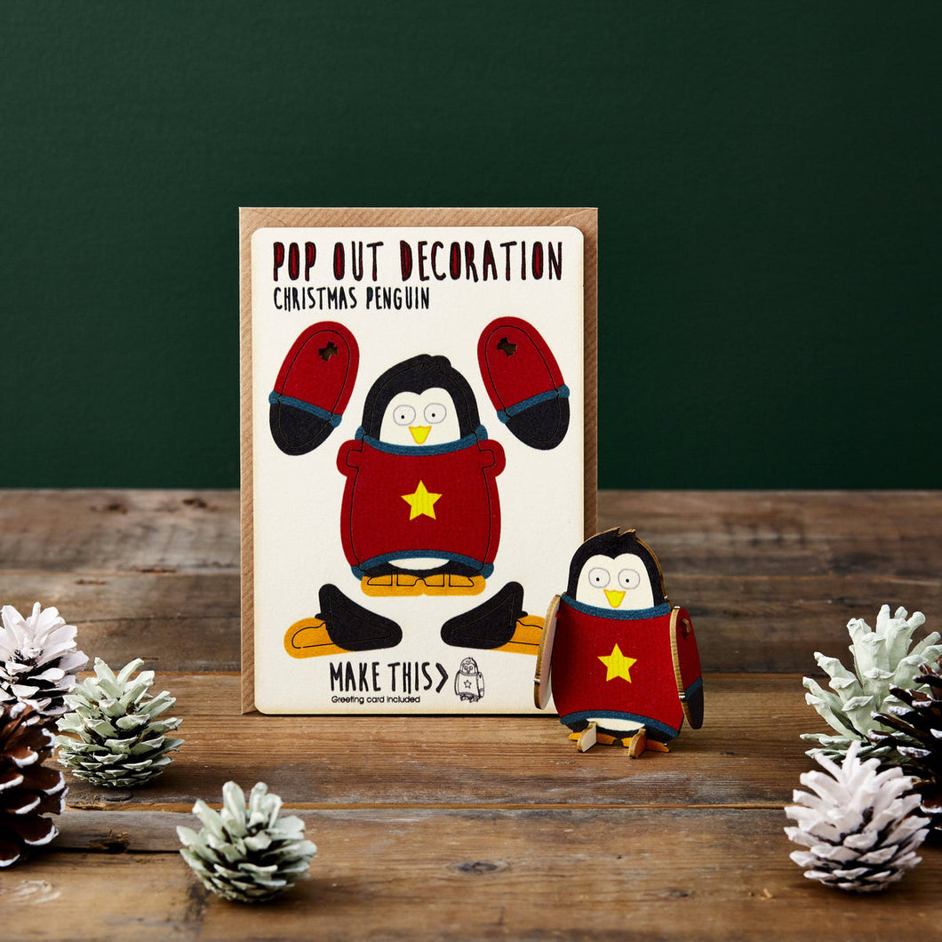 Pop Out Christmas Penguin Decoration Card