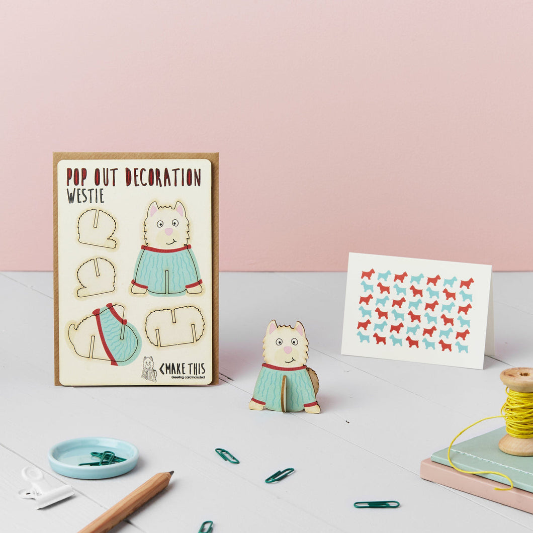 Pop Out Westie Dog Decoration Card