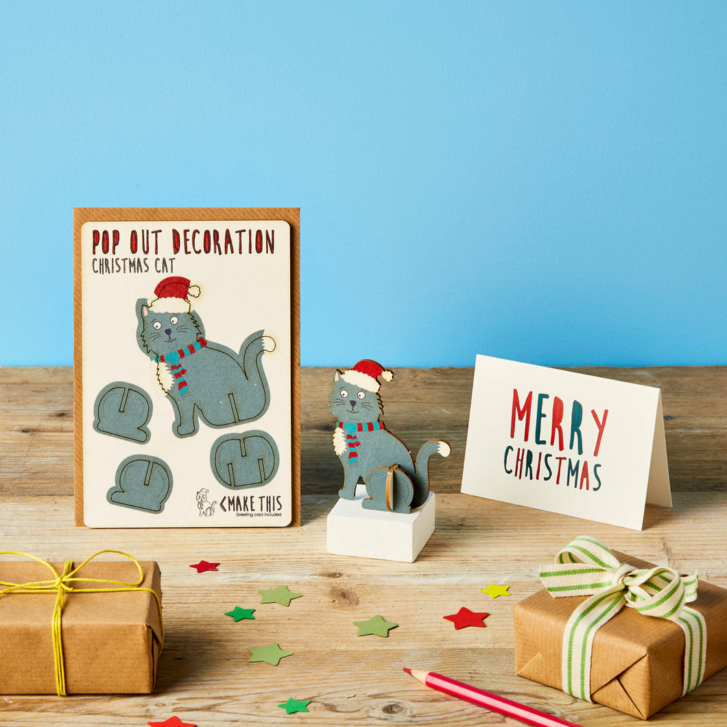 Pop Out Christmas Cat Decoration Card