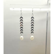 Load image into Gallery viewer, Handmade Leaf Chain &amp; Pearl Drop Earrings - Gold / Silver
