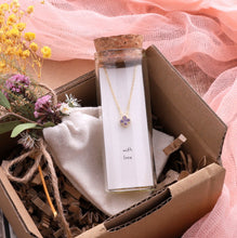 Load image into Gallery viewer, Attic Creations Message Bottle Four Clover Crystal Flower Necklace - ‘With Love’
