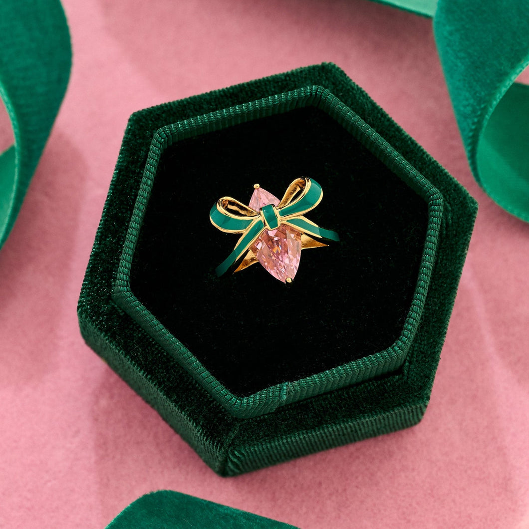 Amelia Scott Amelia Bow Ring in Emerald, Blush Pink & Gold